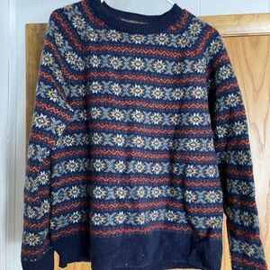 Men's Navy fair isle Patterned Sweater 100% lambs wool